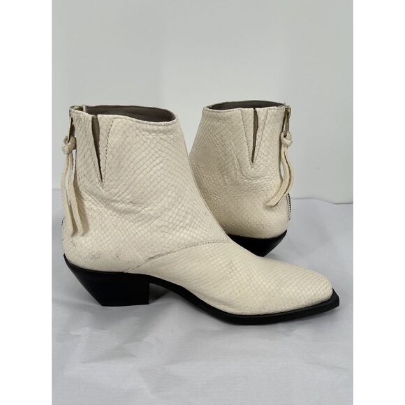 AllSaints Lenora Bootie Size 37 US 7 Off White Goat Leather Simulated Snake Skin - Picture 6 of 16